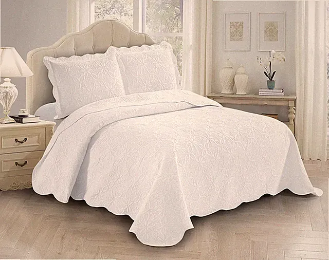 3pc Embossed Coverlet Bedspread Set Oversized Bed Cover Solid Floral Daisy Pa...