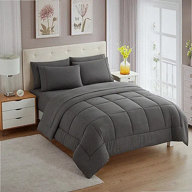 5 Piece Comforter Set Bag Solid Color All Season Soft down Alternative Blanket &