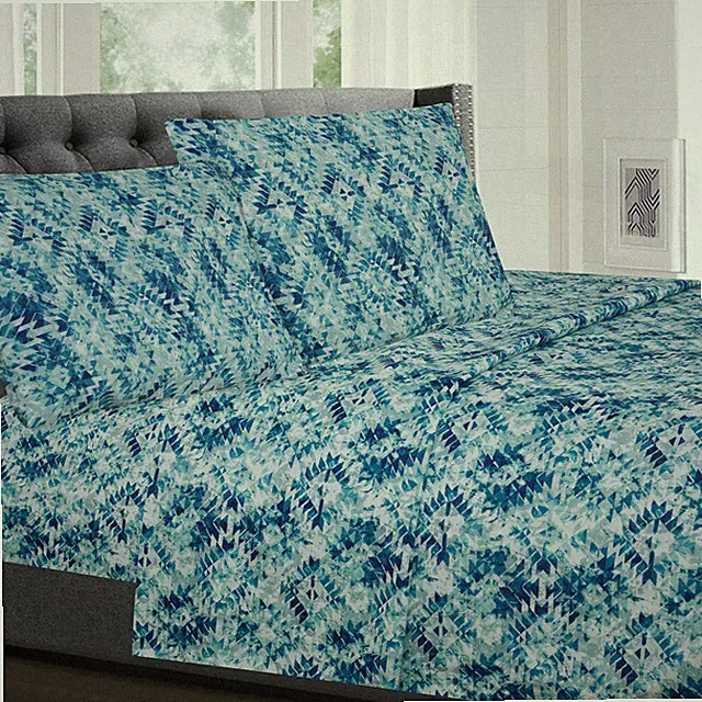 Aqualina Blue Geometric Printed 4-Piece Supreme Collection Microfiber Sheet Set