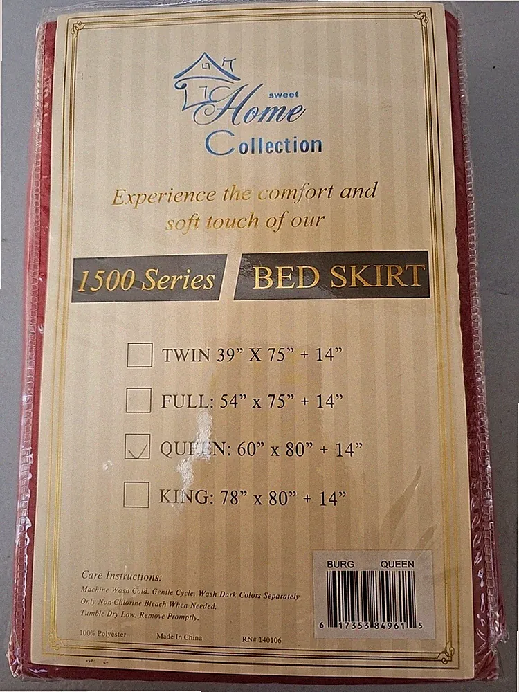 Bed Skirt Queen Burgundy Sweet Home Collection 1500 Series 60" X 80" + 14"