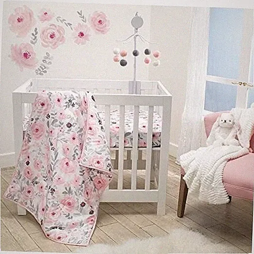 Blossom Pink Watercolor Floral 3-Piece Mini Crib Bedding Set