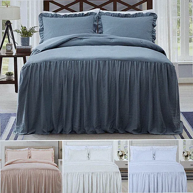Chezmoi Collection French Country Chic Farmhouse Ruffle Skirt Bedspread Set
