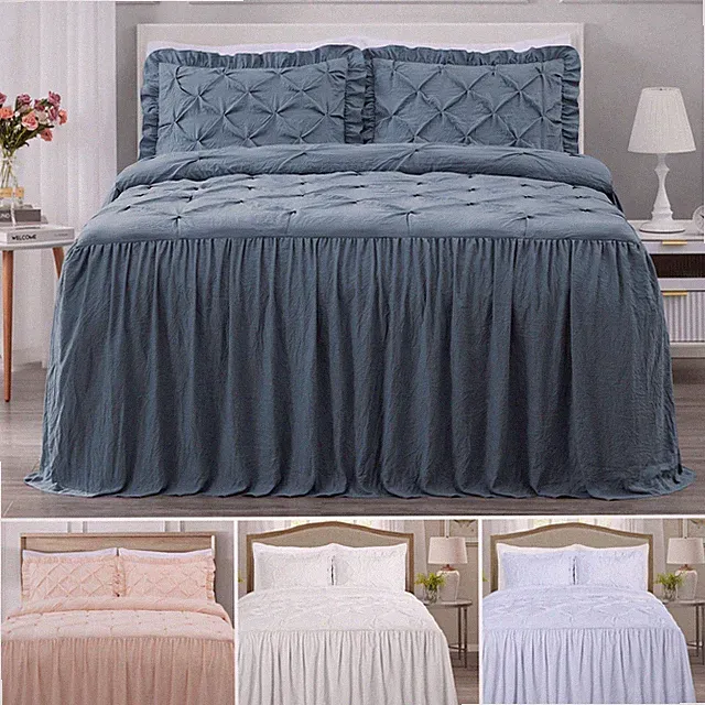Chezmoi Collection French Country Chic Pinch Pleat Ruffle Skirt Bedspread Set
