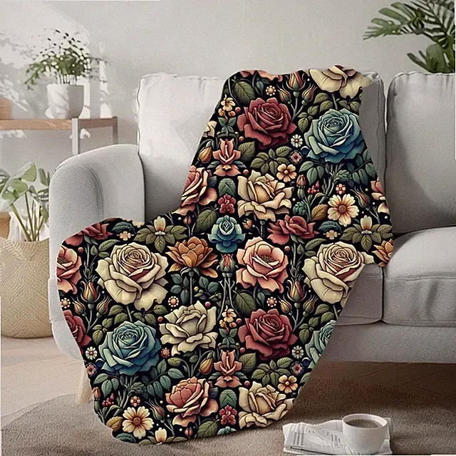 Floral Throw Blanket Queen Bedding Elegant Home Decor