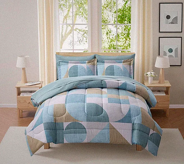 Geometric Comforter Set Full Size with Sheets Bed in a Bag – Deep Pocket Fitted