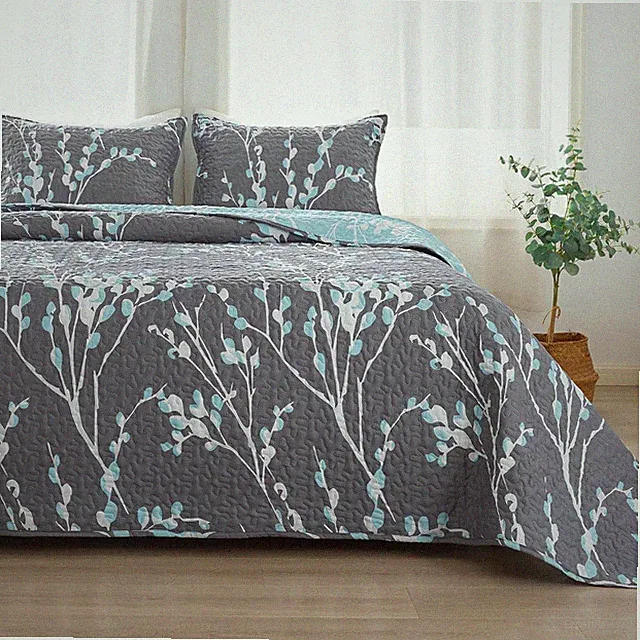 Gray-blue (106x96 inches), 3-piece floral lightweight bedding set