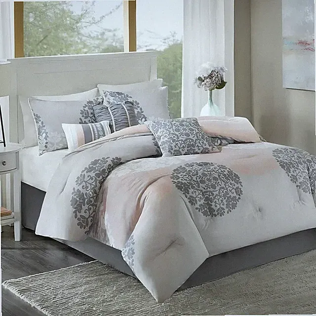 Home Essence Spring 7-Piece Coral Floral Alternative Bedding with Floral Medalli