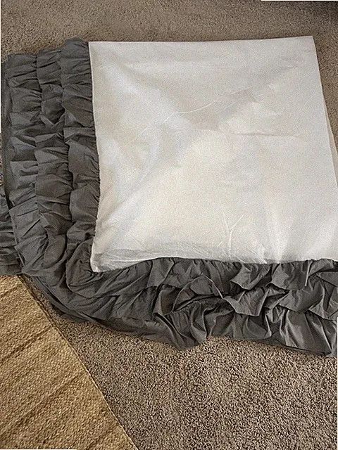 King size gray ruffled bed skirt