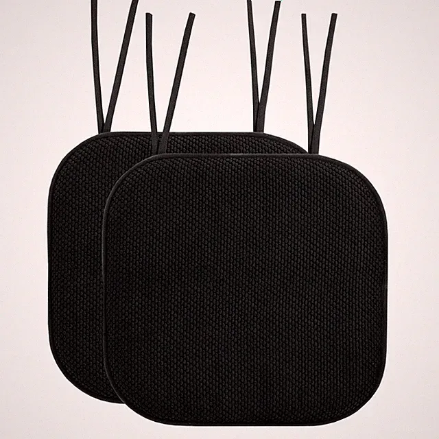 Memory Foam Chair Pads With Ties 16X16 Black Honeycomb Design Set Of 2