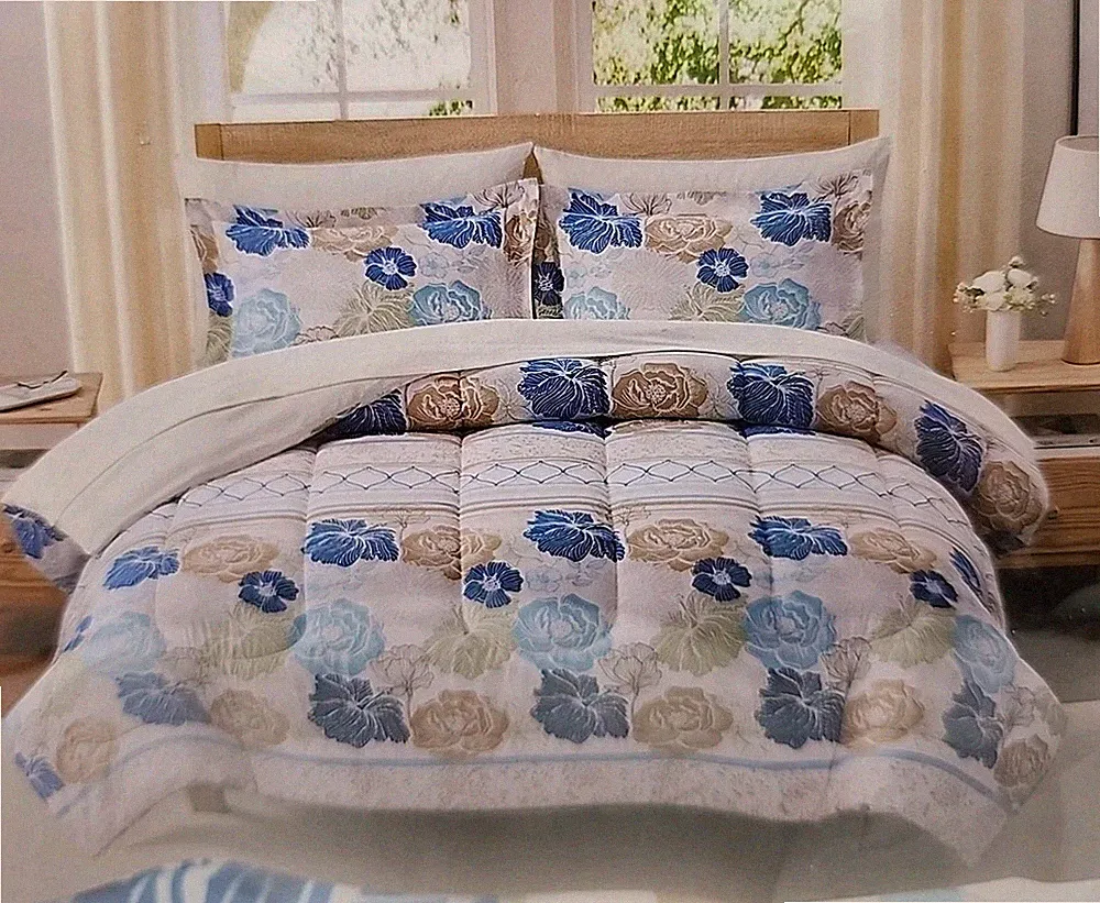 NEW Sweet Home Collection 5PC Comforter Set Floral Stripe TWIN Size
