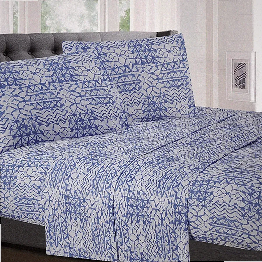 New Sweet Home Collection McKenzie 3 Piece King Duvet Cover Set Blue Geometric
