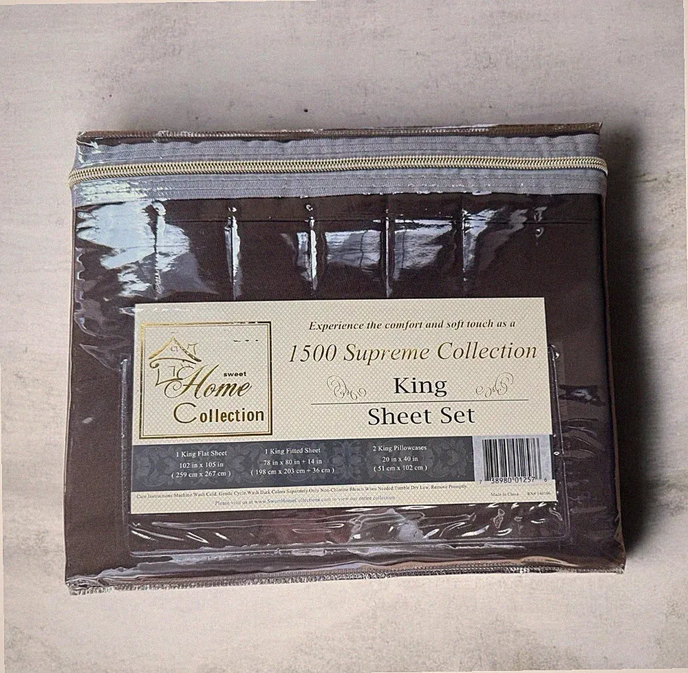 NEW Sweet Home KING SHEET SET 1500 Supreme Collection Brown with 2 Pillowcases