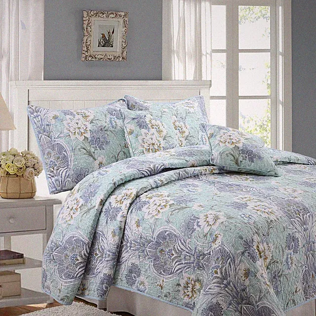 Porcelain Vase 100%Cotton 3-Piece Reversible Quilt Set, Bedspread, Coverlet