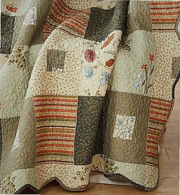 PRAIRIE FLOWER XXL King 120x118 BEDSPREAD SET :SEDONA FARMHOUSE GREEN COTTAGE