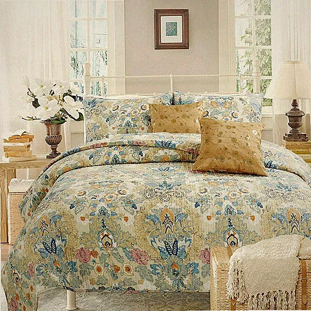 Pylle Hill Floral Reversible 100%Cotton 3-Piece Quilt Set, Bedspread, Coverlet