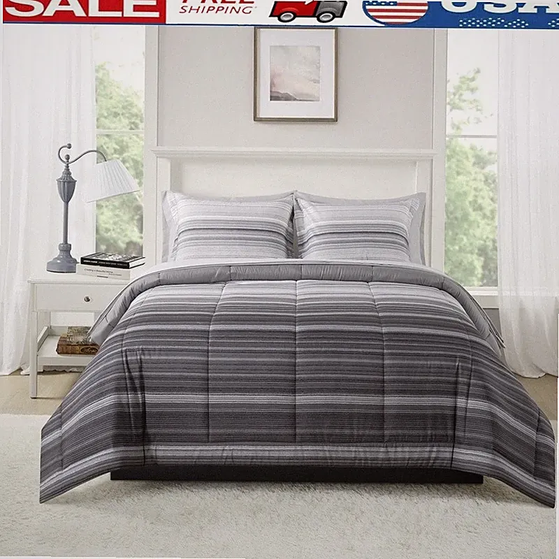 Reversible Ombre Stripe Bedding Set Easy Care Machine Washable 7 Piece New
