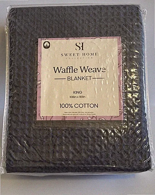 Sweet Home 100% Cotton Blue Waffle Weave Blanket King Size Lightweight NEW
