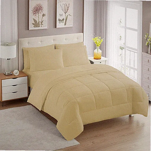 Sweet Home 7-Piece Comforter Set, Soft Down Alternative, Twin, Camel Color