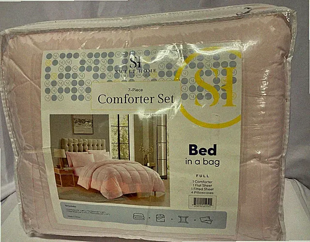 Sweet Home 7 Piece Down Alternative Comforter Set, Pale Pink, Full – NEW