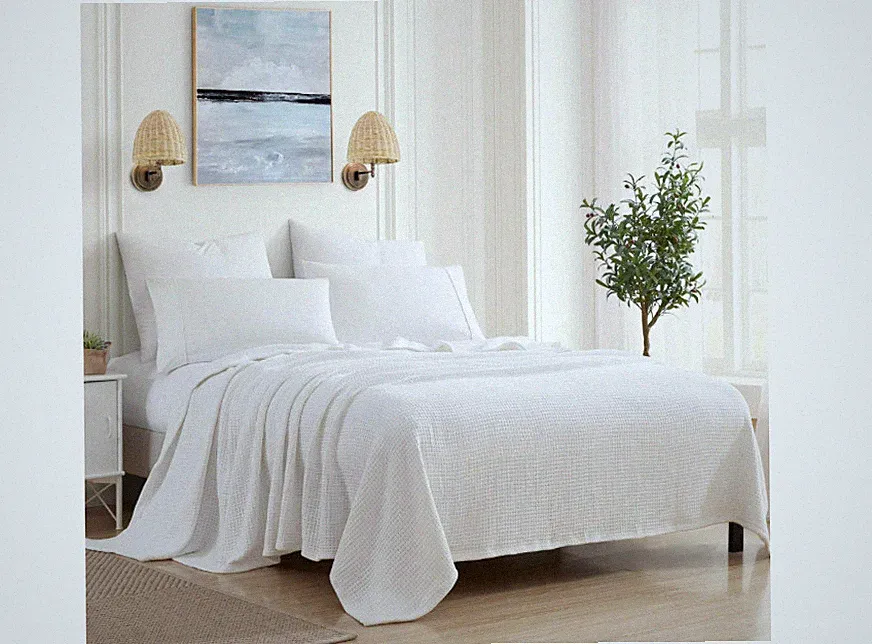Sweet Home Collection 100% Fine Cotton Lightweight Weave Blanket, White.