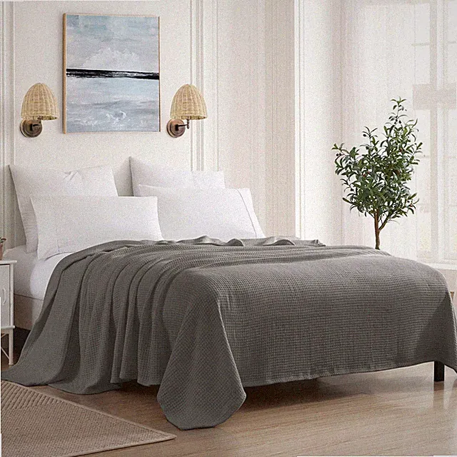 Sweet Home Collection 100% Fine Cotton Luxurious Basket Weave Blanket, Dark G...