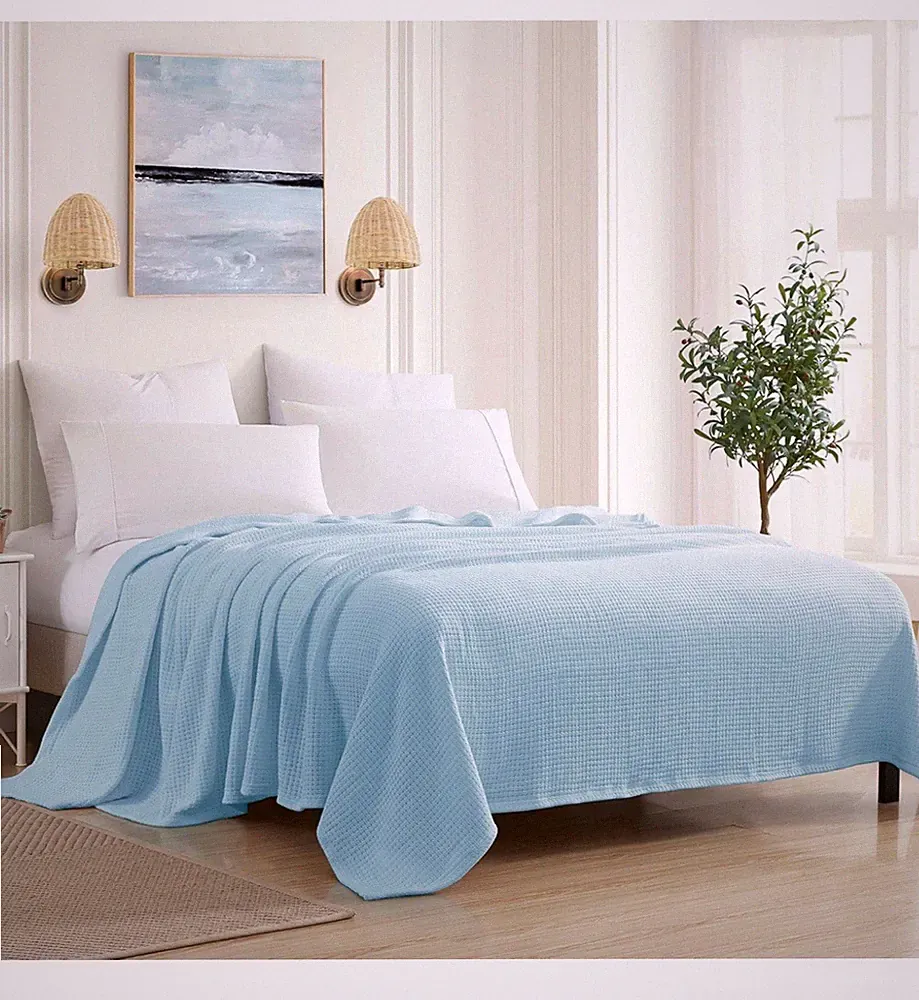 Sweet Home Collection 100% Fine Cotton Luxurious Basket Weave Blanket, Pearl...