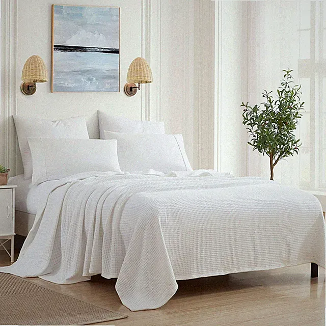 Sweet Home Collection 100% Fine Cotton Luxurious Basket Weave Blanket, White...