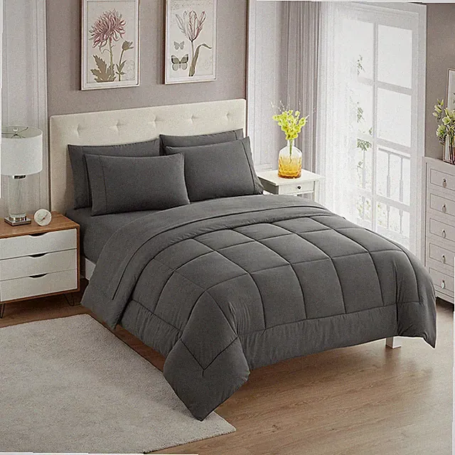 Sweet Home Collection 5 Piece Comforter Set Bag Solid Color All Twin, Gray