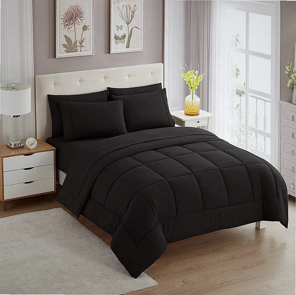 Sweet Home Collection 7-Piece Comforter Sets Black Full (2) New