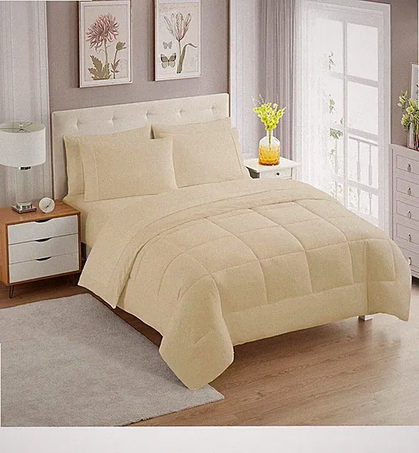 Sweet Home Collection Comforter Solid Color, Beige, Full