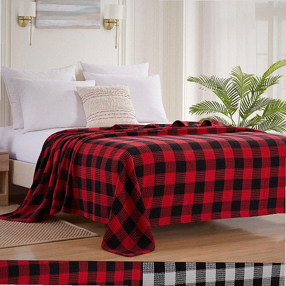 Sweet Home Collection Cotton Blend Knit Buffalo Check Blanket