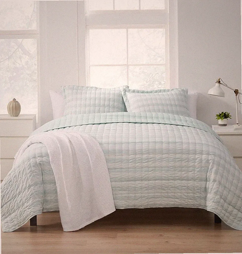 Sweet Home Collection Quilt Set Checkered Plaid Embroidered PREWASHED & SOFT