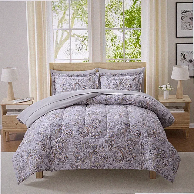 Sweet Home Collection Watercolor Paisley Grey Bed In a Bag Set