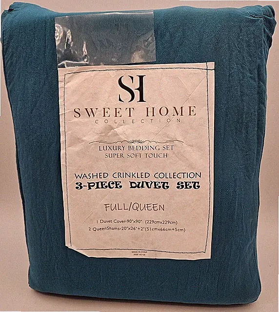Sweet Home Washed Crinkle Collection Teal Green Full/Queen Duvet Set