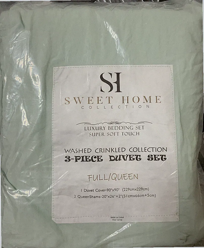 🎥 Sweet Home Washed Crinkled Collection 3pc Duvet (Green Mint) Full/Queen🆕