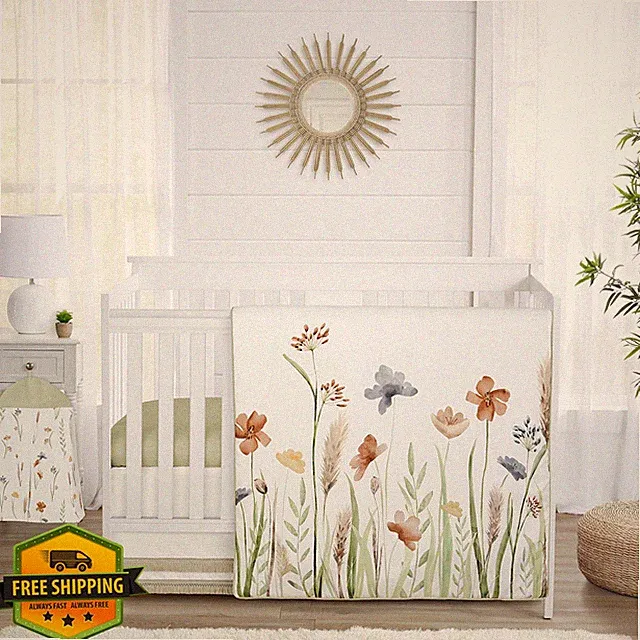 Sweet Jojo Designs Green Boho Floral Crib Bedding 4 Pc Set