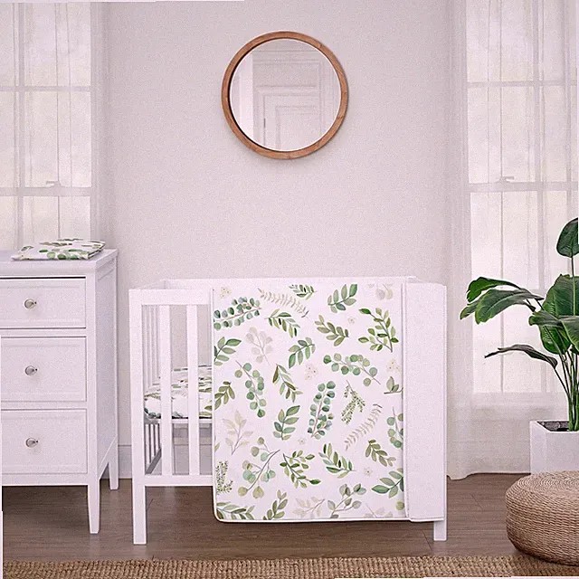 Sweet Jojo Designs Green Boho Floral Leaf Mini Crib Bedding Set Boy Girl