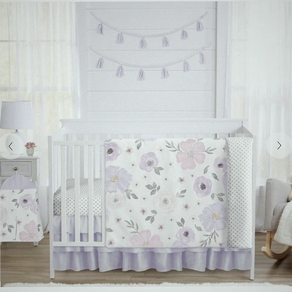 Sweet JoJo Designs Watercolor Floral Lavender Baby Nursery Crib Bedding 4 Piece