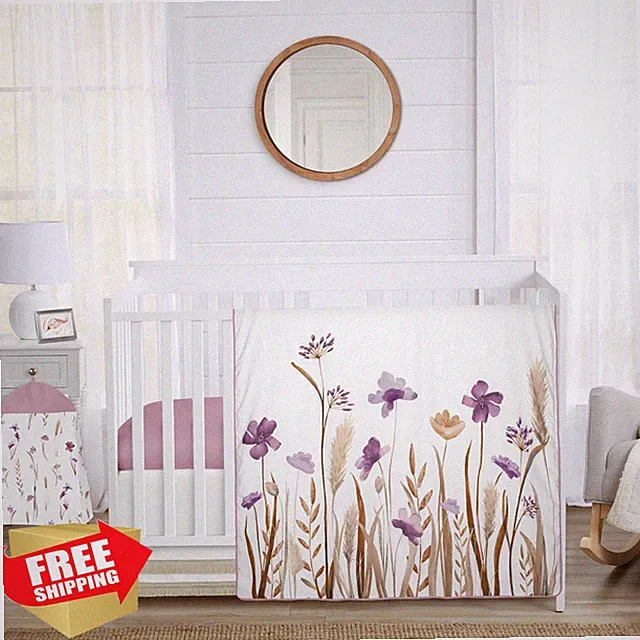 Sweet Jojo Purple Boho Floral Crib Bedding Set 4pc Girls