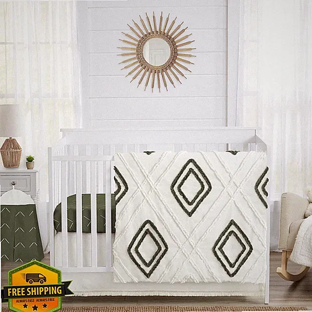 Sweet Jojo Sage Green Boho Chic 4pc Crib Bedding Set Farmhouse
