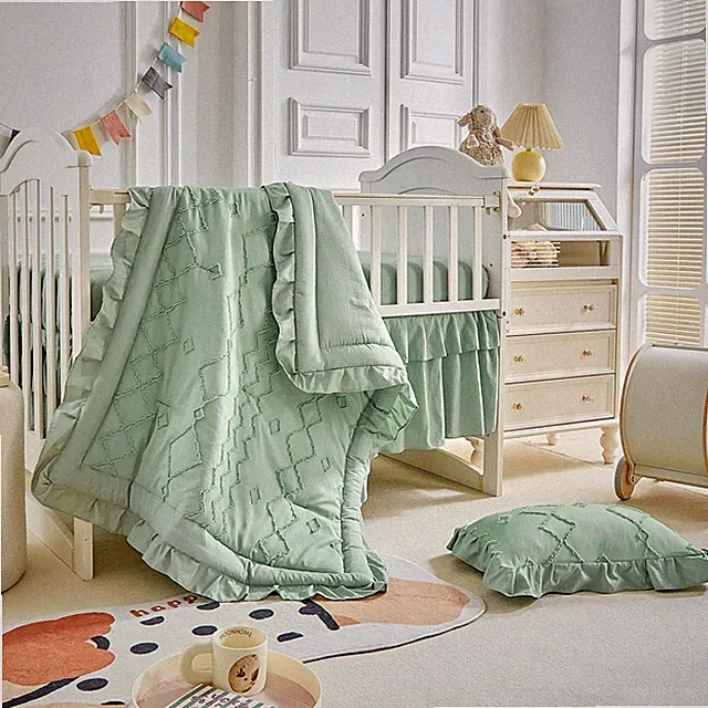 The Ruffled Shabby Crib Bedding Set for Girls, Baby Quilted Comforter with Fi...