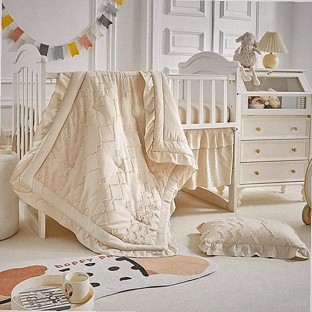THE RUFFLED SHABBY CRIB BEDDING SET FOR GIRLS BABY QUILTED COMFORTER WITH FITTED