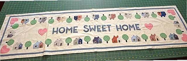 Vintage Pillow Case Home Sweet Home Applique Granny Core Hand Stitched 15”x62”