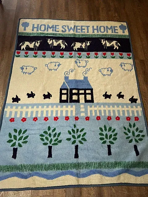 Vtg “Home Sweet Home” Blanket Dinarsu Crown Crafts 76” X 56” Made Turkey 1986